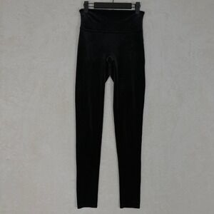 SPANX Black Velvet High Waisted Leggings Women's Size M Holiday Party Slimming